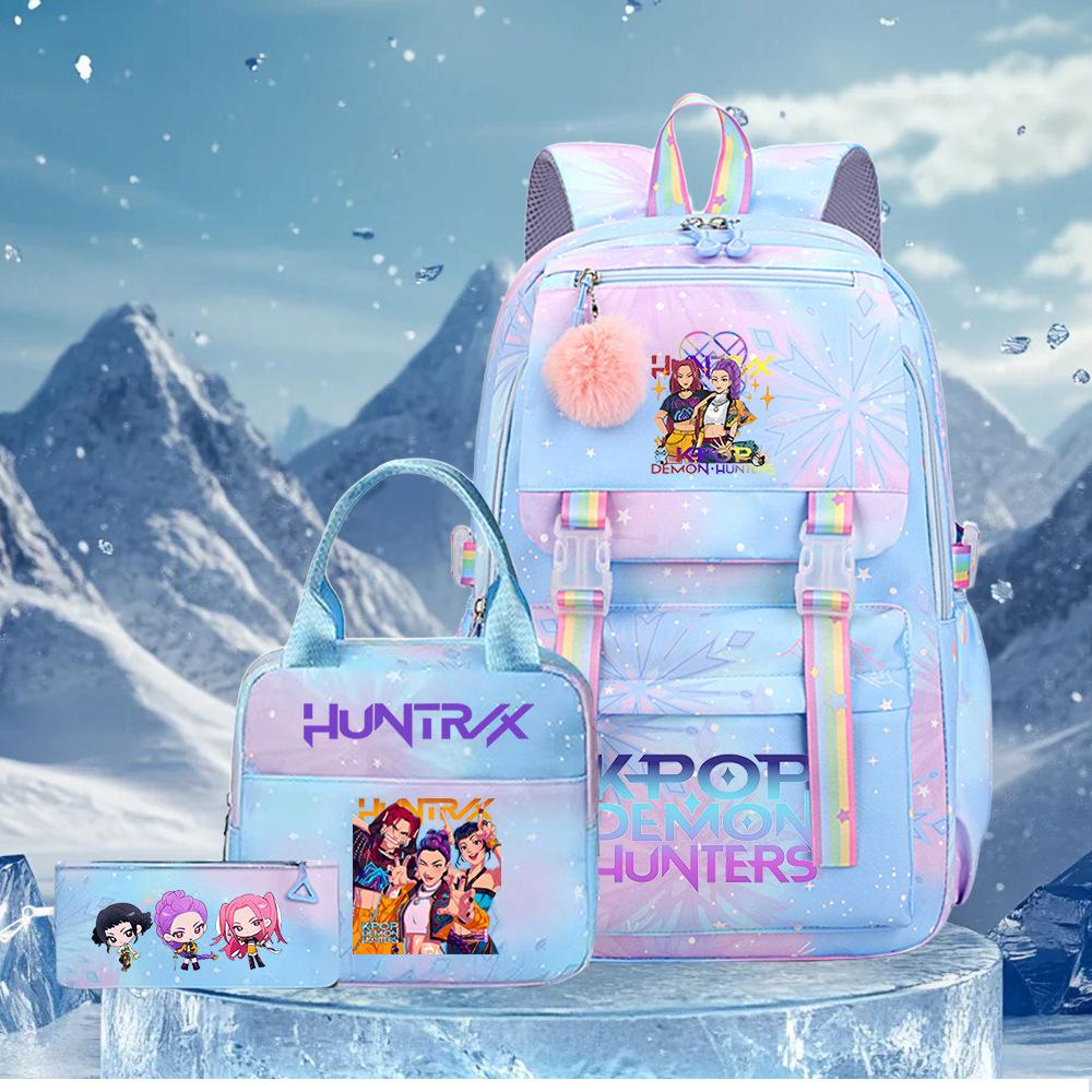 3 Peças/conjunto Mochila Fofa Estampada de Anime Kpop Bolsa de Viagem de Grande Capacidade para Adolescente Menina Menino Mochila Escolar Presente para Criança Rucksack