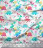 Soimoi Black Japan Crepe Satin Fabric Aster Flower & Dinosaur Kids Print Fabric by Metre 42 Inch