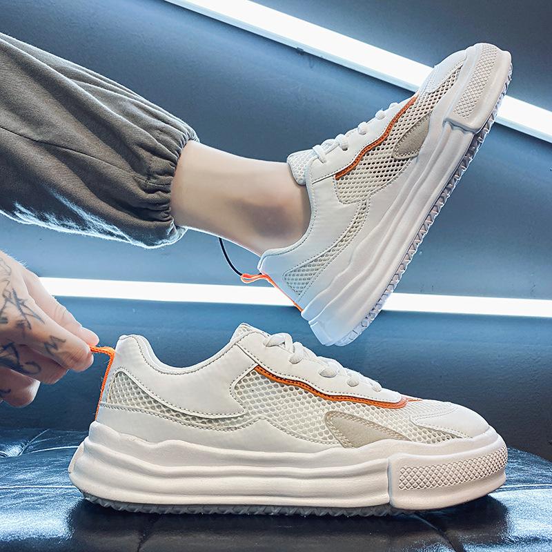 Breathable Versatile Mesh Sneakers Men's Casual Hollow Board Shoes Fashion Anti-slip White Tide Shoes Thick Bottom Comfort Tenis