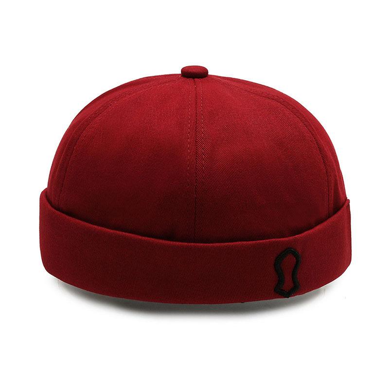 Herren Baumwolle Schirmlose Mütze Seemannsmütze Aufgeschlagene Retro Beanie Mütze Adjustable red