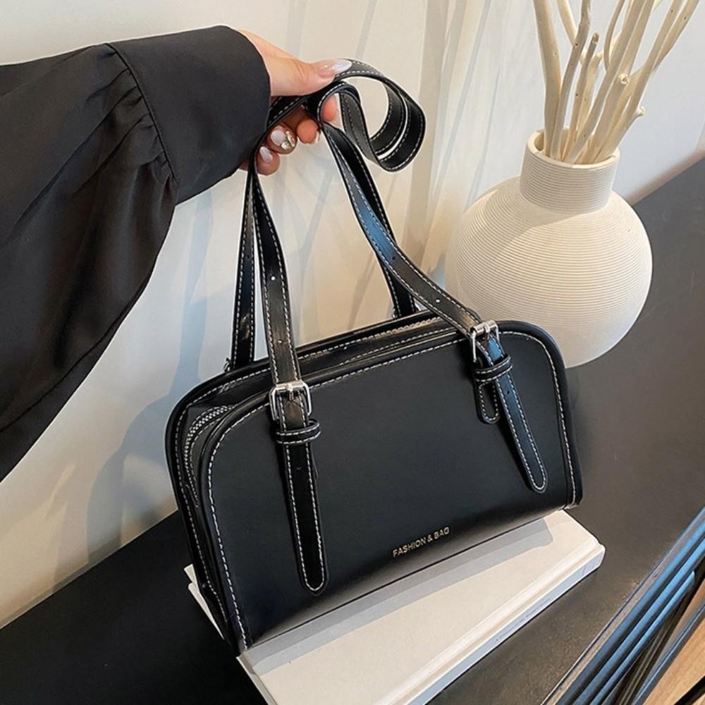 Casual Korean Style Boston Bag Underarm Simple Single Shoulder Bag Large Capacity Vintage PU Leather Handbag Unisex