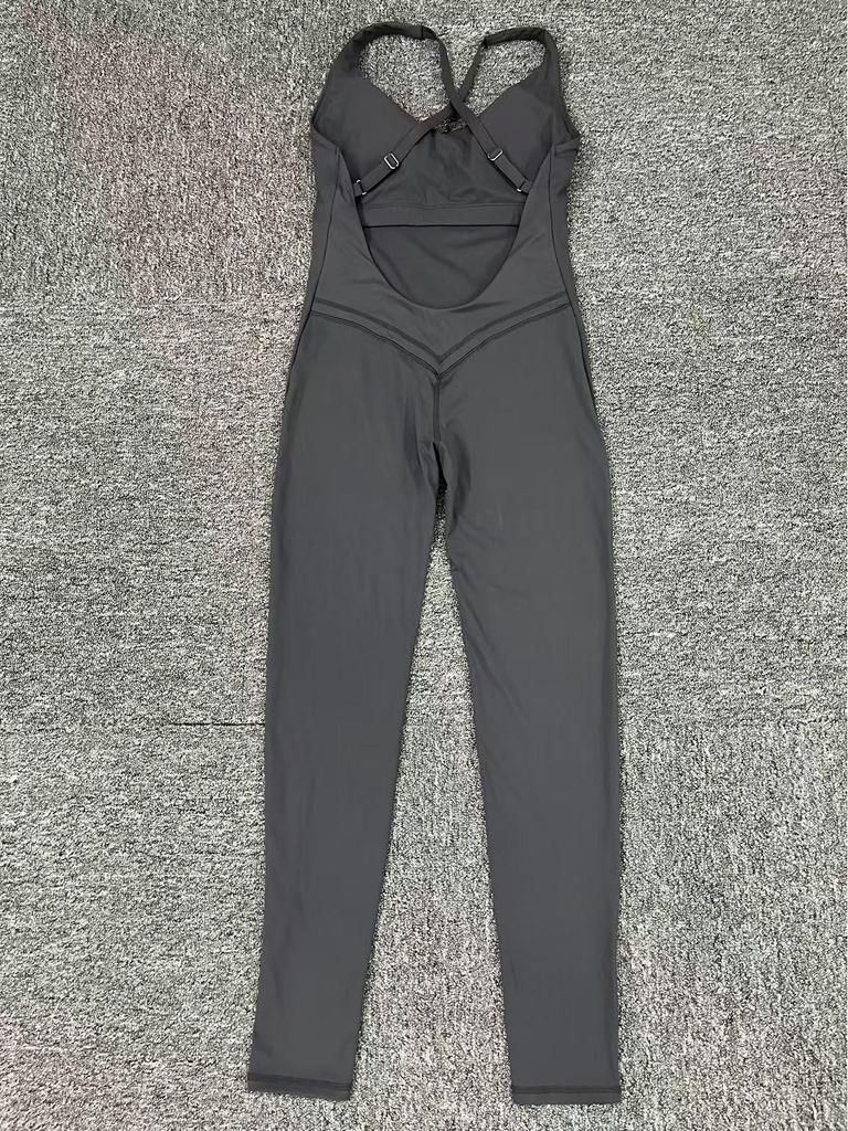 Cross-back LULU Style Aerial Yoga Jumpsuit with Adjustable Shoulders for Fitness and Sports.