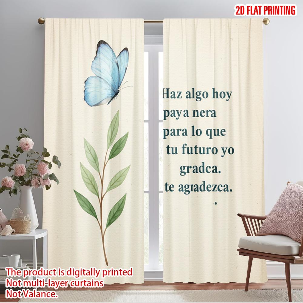 

2pcs 2D flat printing Curtains Do something today butterfly branch 100% Polyester Without Electricity 0 Use for General Festive 52.50×116.00 CM 2pcs