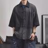 2024 Men's Retro Japanese-Chinese Buttoned Denim Shirt - Loose Casual Half-Sleeve Trendy Top