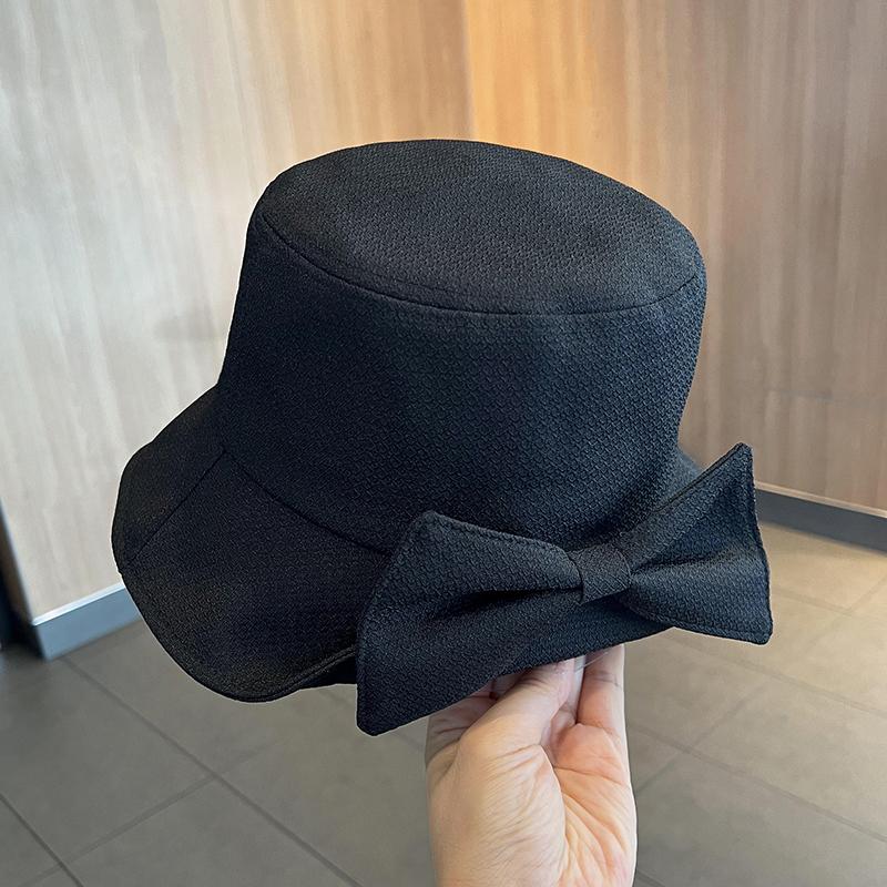 Elegant bow basin hat women's spring and autumn face small sunshade bucket hat fashionable versatile sunscreen hat