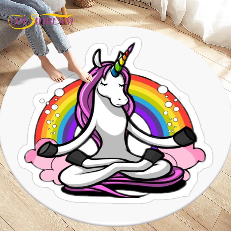 Children's Cartoon Cute Unicorn Animals Area Rug Round Carpets Rugs for Living Room,Kids Play Crawling Soft Non-slip Floor Mats