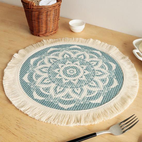 Beautiful Flower Pattern Placemat Good Woven Stylish Cotton Dinner Mat for Home