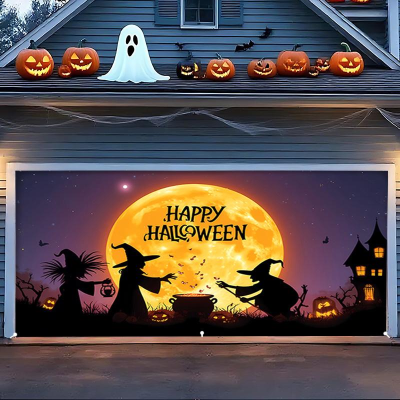 Halloween Witch Gothic castle Full moon polyester garage decoration outdoor decorative banner Halloween 100x150cm