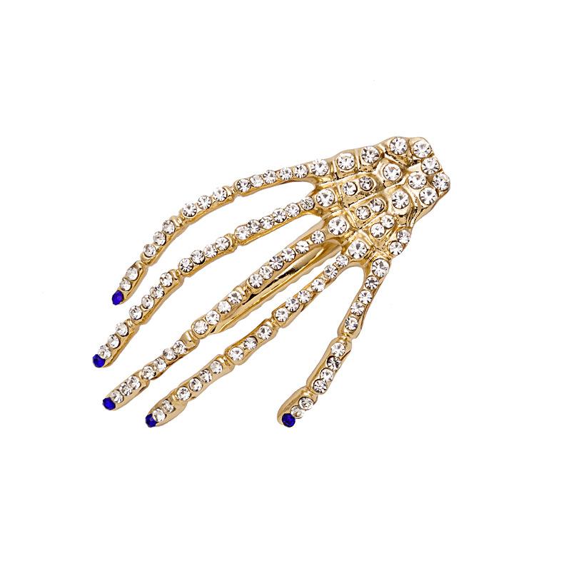 Dark Ghost Claw Skeleton Hand With Diamond Hairpin, Exaggerated Metal Halloween Duck Bill Clip Headdress