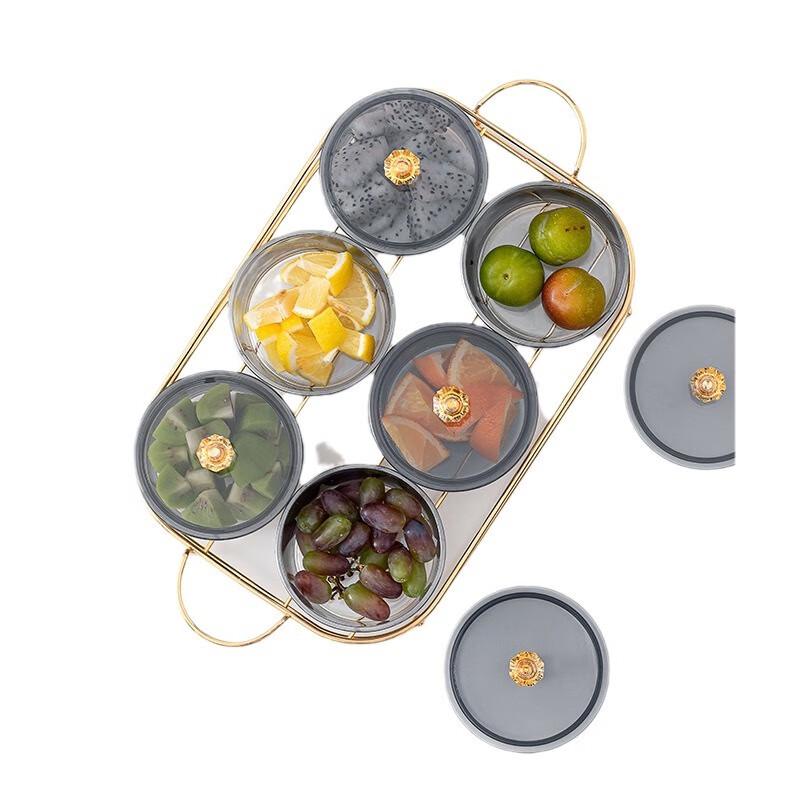 Light Luxury Glass Snack and Candy Dish with Gold Tray and Lid