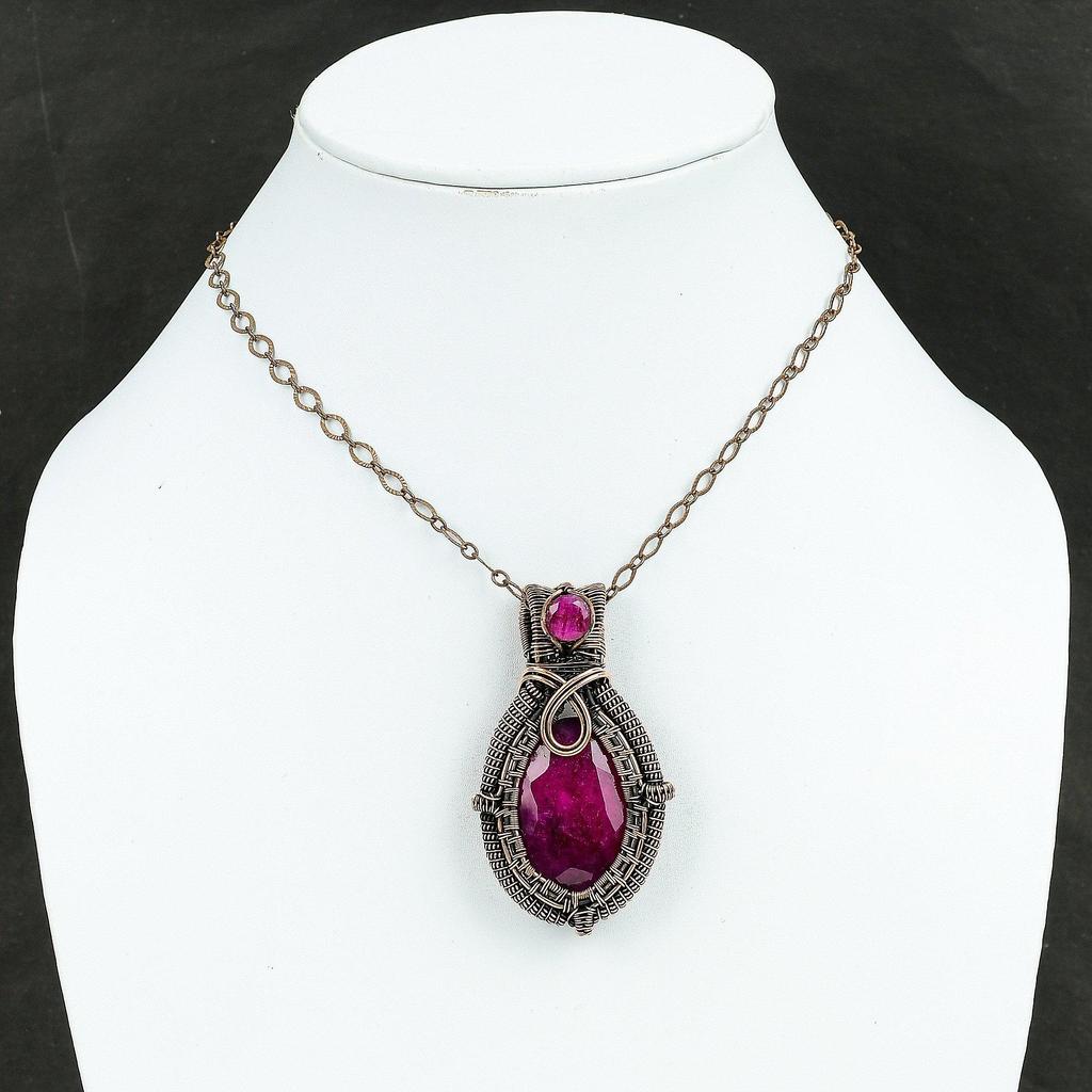 Faceted Kashmir Ruby Pendant Copper Wire Wrapped Pendant Handmade Copper Jewelry Gift For Her Wire Wrap Gemstone Pendant Birthstone Pendant