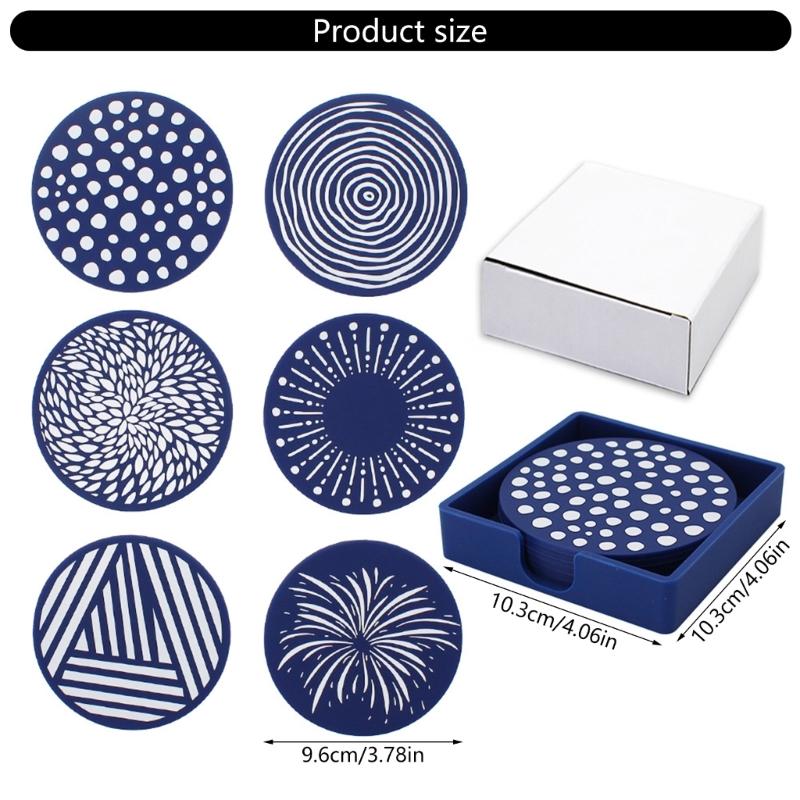 9.6cm Silicone Coasters Set for Various Cups and Mugs Nonslip Printed Pattern Cup Mat Heat Resistant Table Protectors