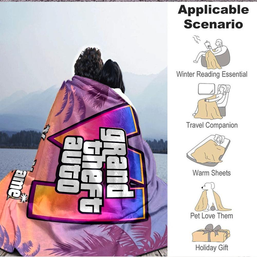 Custom 1Pc Grand Theft Auto Vi Logo Fleece Flannel Blanket Soft Warm Cozy Office Throw For Bedroom Couch Travel Birthday Xmas Gift