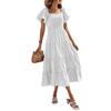 2023 Cross-border Eaby Amazon Popular Women's Clothing Sun Dress Square Neck Bubble Sleeve Dress Shrink Pleated Pendulum Skirt