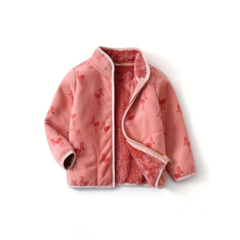 

Девочковая розовая флисовая куртка с леопардовым принтом и отделкой в виде сердечек - Милый воротник-стойка, Толстая и уютная зимняя верхняя одежда, Зимняя одежда для девочек 150