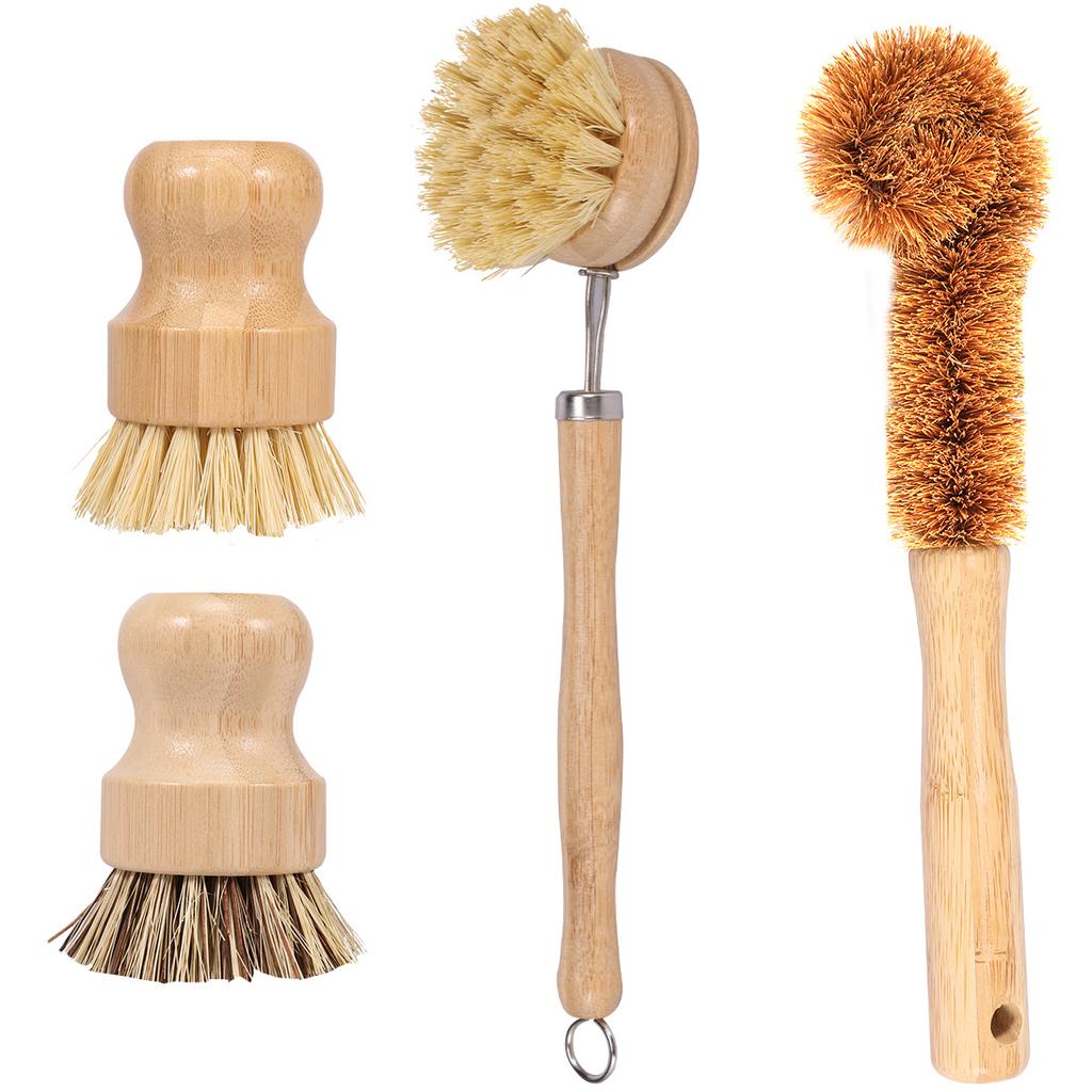 4/5Pcs Bamboo Dish Scrub Brushes Replaceable Dish Brush Kitchen Wooden Cleaning Scrubbers Household Cleaning Brush Cleaning Tool