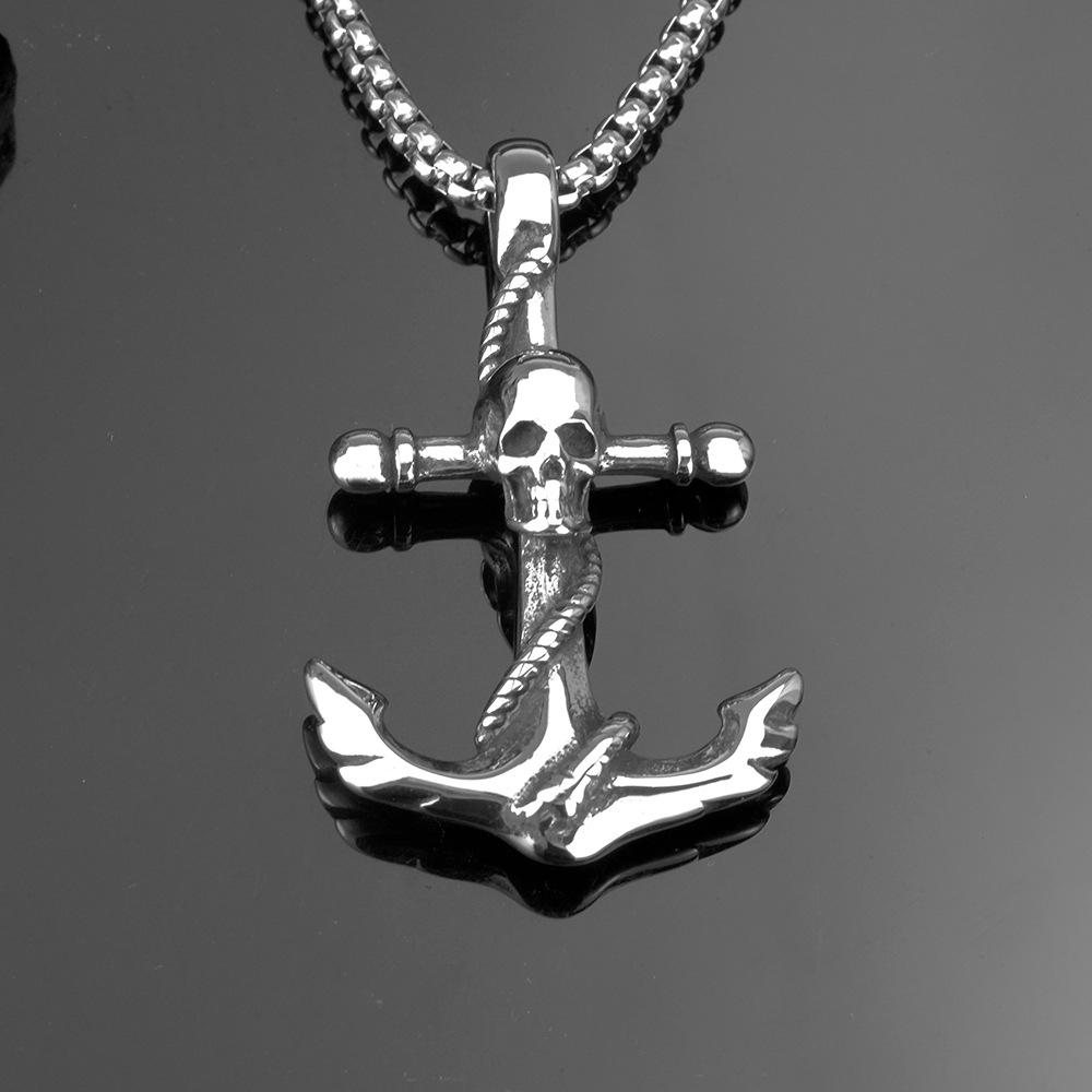 Men's Retro Anchor Skull Stainless Steel Pendant Necklace