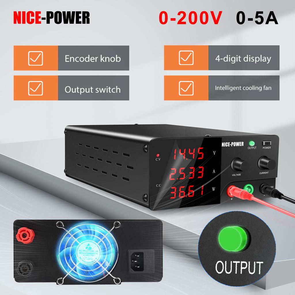 DC Power Supply NICE-POWER Precision Adjustable Voltage Regulator Stable Output Switch 0-200V 0-5A For Electronic Component Testing R-SPS2005