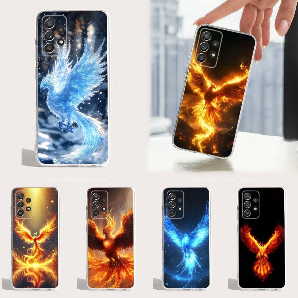 Myth Art Red Blue Phoenix For Samsung A51,30,71,S9,Ultra,Lite,S23,20,FE,22,21,PIus,10,Transparent, Silicone Case
