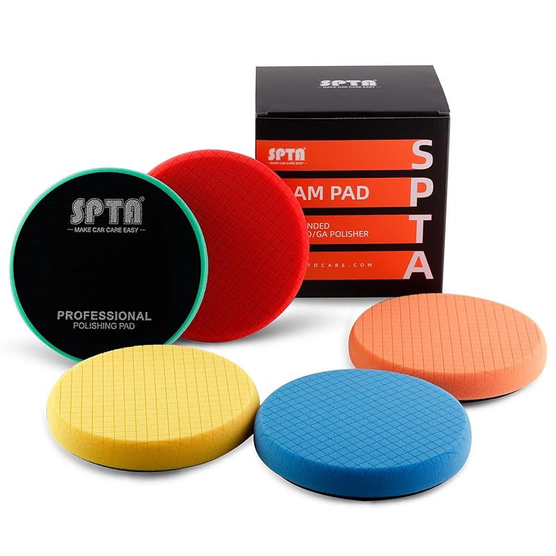 Buffing Sponge Pads, SPTA 5Pcs 6.5 Inch Face For 6 Inch 150Mm Backing Plate Compound, Cutting Polishing Pad Kit For Car Buffer Polisher Compounding,