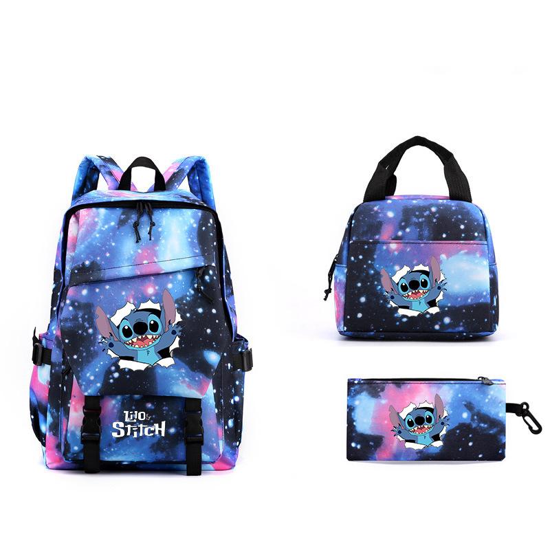 3-Piece LiloStitch Kids Backpack Cartoon Pencil Case Boys Girls Student Backpack