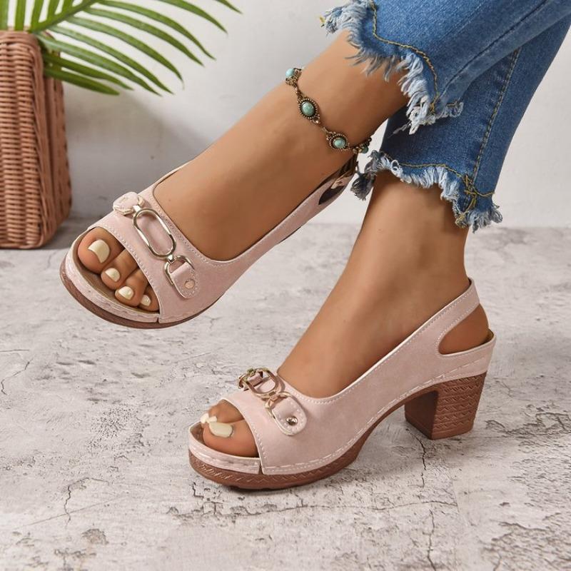 

Летние однорядные повседневные шлепанцы с металлической пряжкой и вырезом «рыбий рот» 42 розовый