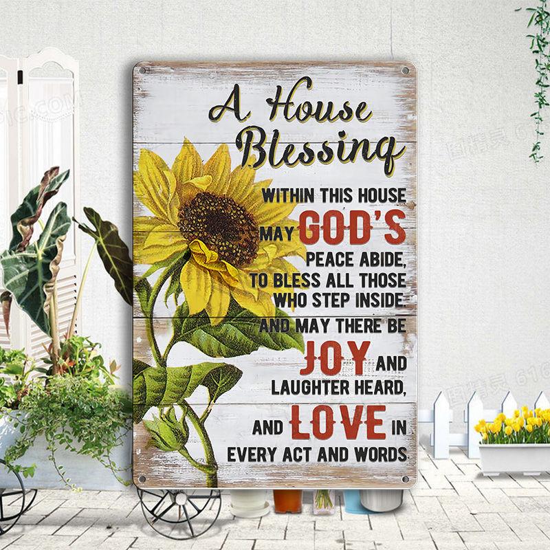 Bedroom Dormitory Wall Decoration Wrought Iron Hanging Painting Retro Sunflower Inspirational English Quotes Decorative Hanging Signboard