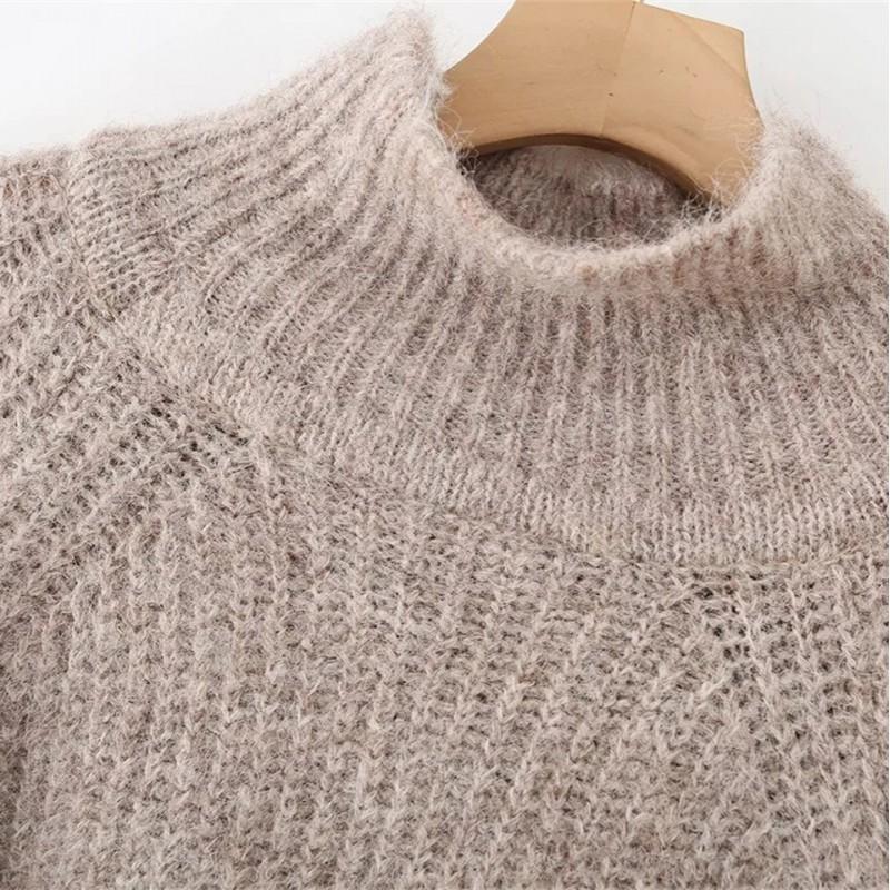 Womens Oversized High Neck Knit Sweater Long Sleeve Loose Fit Winter Casual Comfortable Top