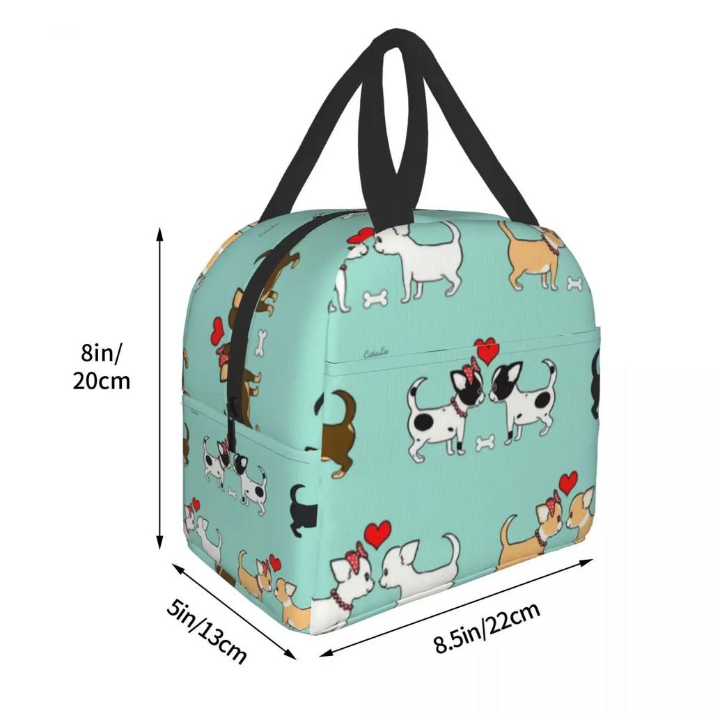 Chihuahuas Valentines Thermal Insulated Lunch Bags Women Cute Dog Puppy Portable Lunch Tote for Work School Travel Food Box