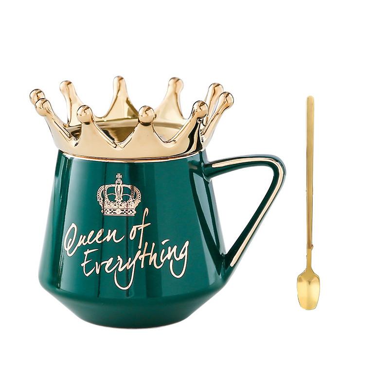 Crown Cover The Has A Spoon Porcelain Mug Handle Tea Coffee Household Water Cup