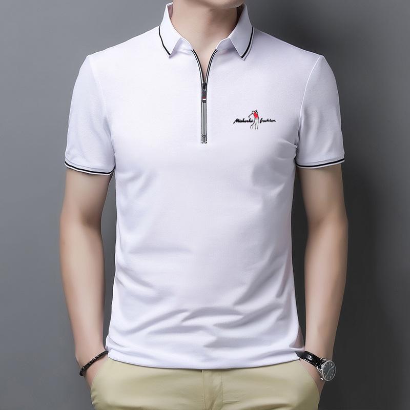 Summer New Short-sleeved T-shirt Men's Zipper Lapel Polo Fir Young and Middle-aged Korean Version Slim Trend Half-sleeved T-shirt