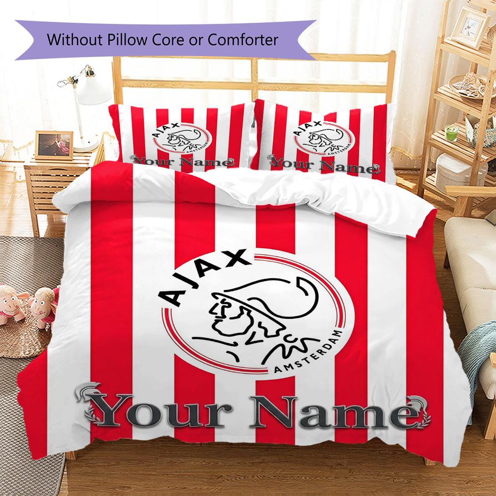 AFC Ajax Custom Name Pattern Bedding,Quilt Set Quilt Cover Pillowcase Home Birthday Gift(1 * Duvet Cover + 2 * Pillowcase, Without Core)