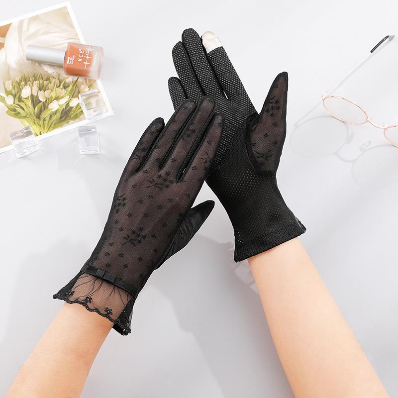 Sunscreen gloves New women's spring and summer driving riding lace thin UV protection touch screen ice silk gloves
