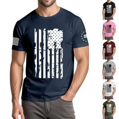 Herren Modisches Lässiges Unabhängigkeitstag Bedrucktes Rundhals Kurzarm T-Shirt Top