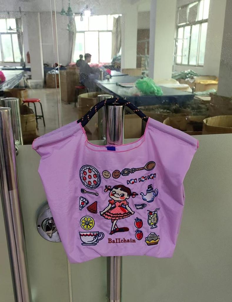 Eco-Friendly Handmade Japanese-Style Embroidered Flower Nylon Tote Bag