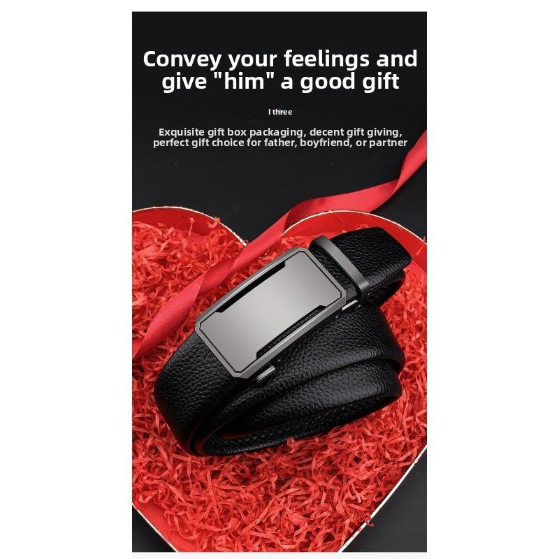 Meier First-layer cowhide automatic buckle men belt genuine leather business genuine black pants wide waistband
