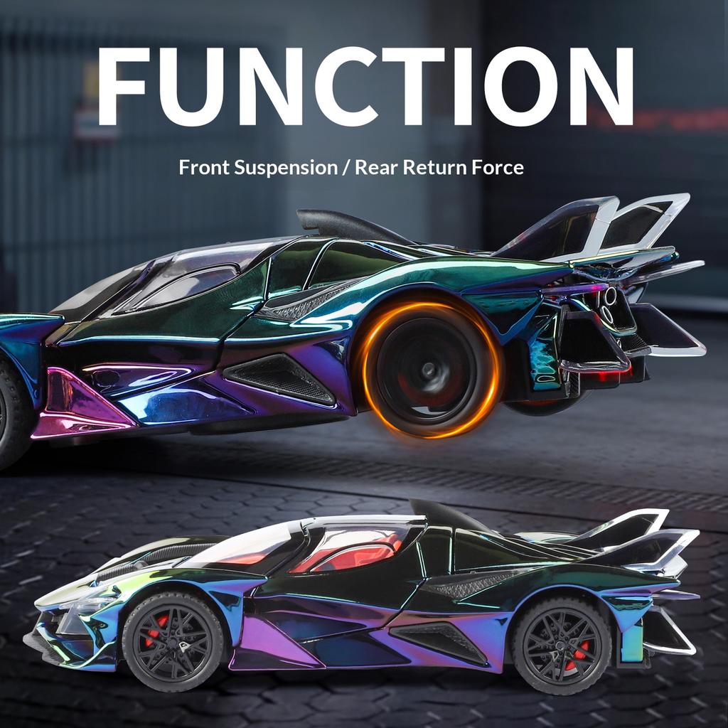 Simulation 1:32 Apollo EVO Electroplated Alloy Car Model Colorful Sports Car Ornaments Sound and Light Pull Back Children's Toys