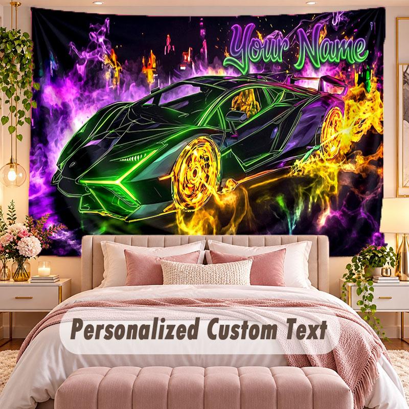 Car Racing (95) Theme Wall Tapestry Customized With Name Text Personalized Hanging Tapestry For Bedroom Living Room Decor