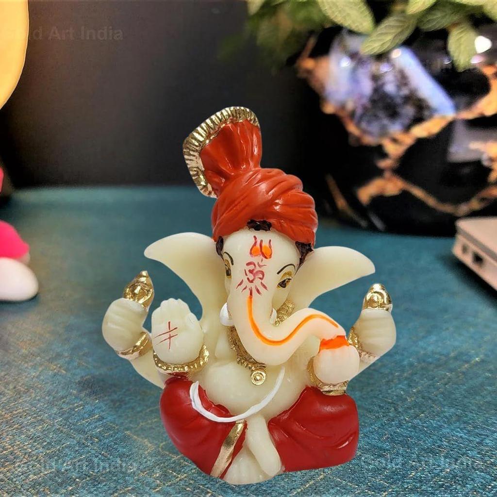 Polyresin Lord Ganesha Idol for Car Dashboard, Home, Office | Ganpati Statue for Mandir Decor | Handcrafted Ganesh Murti