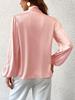 Women's Long Sleeve Satin High Neck Bow Top