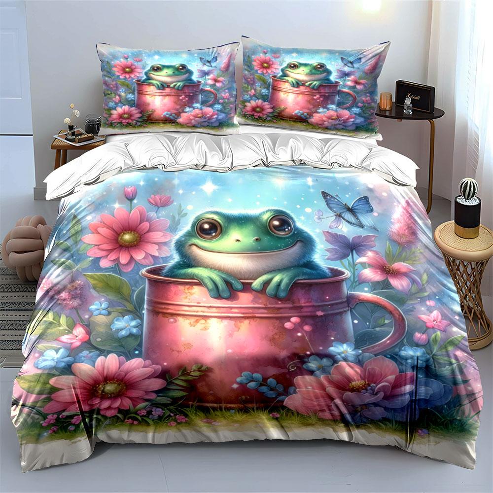 "Whimsical frog's floral paradise" Bedding sets Duvet covers Pillowcases(1* Duvet Cover 2* Pillowcases without duvet insert)