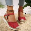 Large size wedge heel women's sandals summer new flat bottom bag head casual hollow buckle middle heel women's sandals