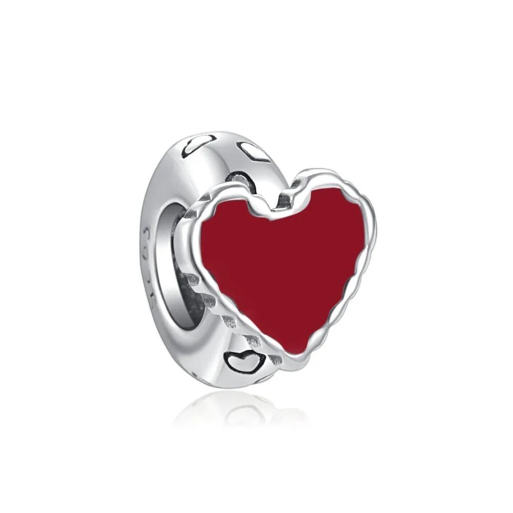 New Shining Zircon Love Heart Spacer Bead 925Silver Pendant for DIY Bracelet Flower Charm Women Jewelry Making