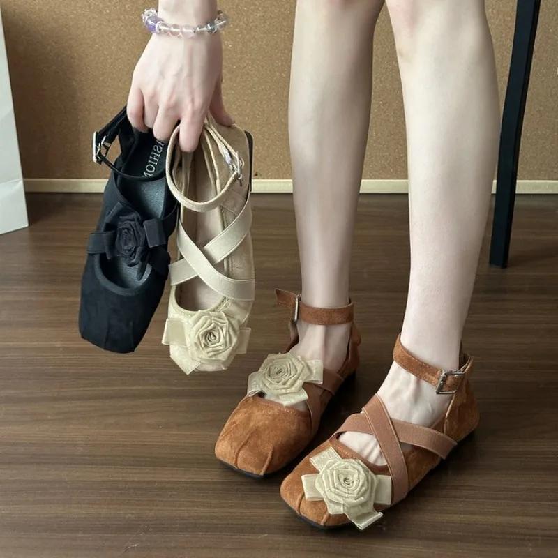 Fashion Flower Flats Women Shoes Fashion Square Toe Sport Sandals New Designer 2025 Summer Casual Loafers Brand Sneakers Buckle Zapatos