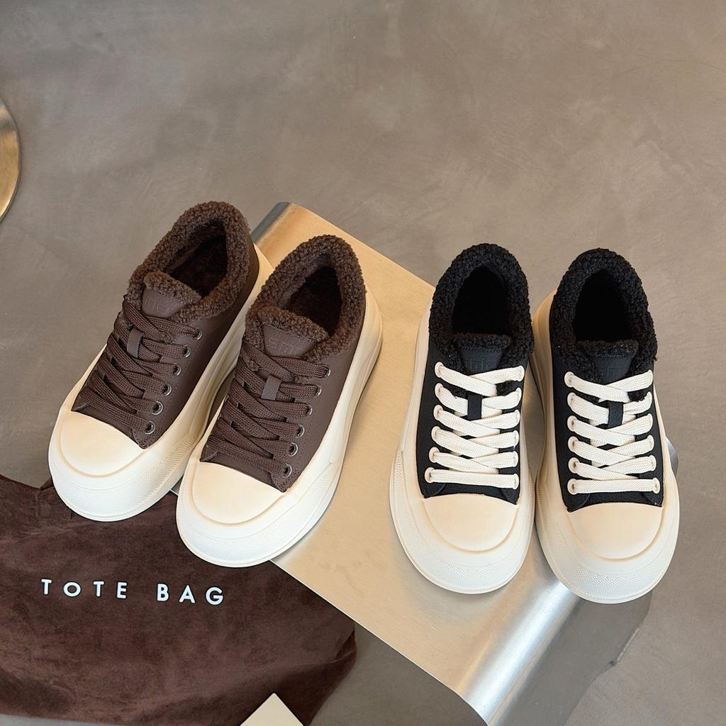 Leder Samt Muffin Schuhe Damen Winter neu dicksohlige vielseitige Freizeitschuhe erhöhend warme Baumwollschuhe