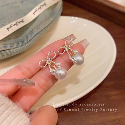 Koreanische Schleife Perlenstecker Ohrringe Damen Ins-Stil Süßes Nischen-Design Ohrringe Einfache Ohrringe