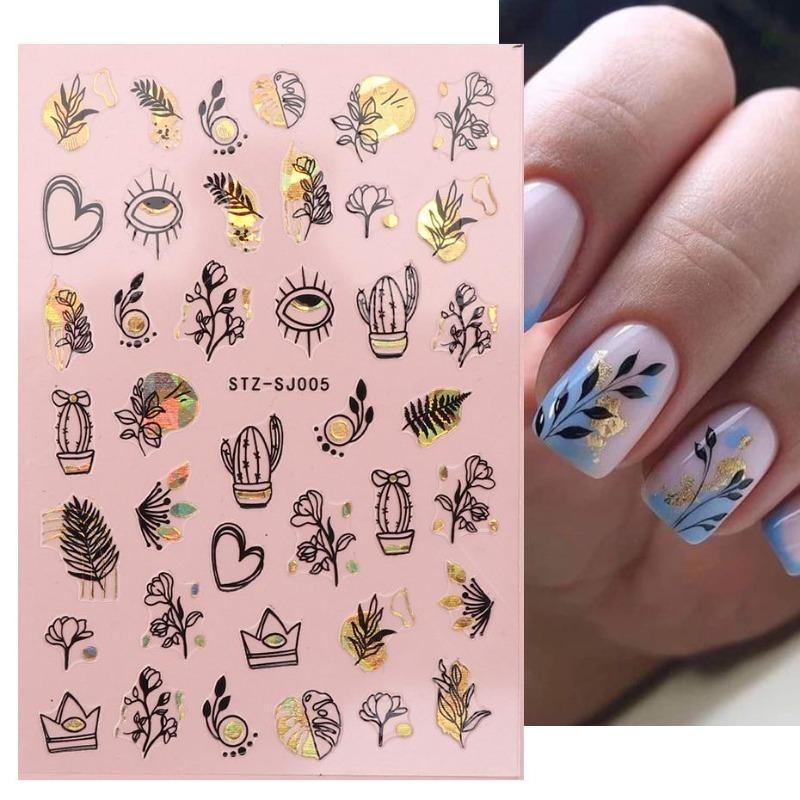 Graffiti Strips Nail Stickers for Women Nail Art Decorations Rose Gold Abstract Line Spring 3D Slider for Manicure Polish Tattoo