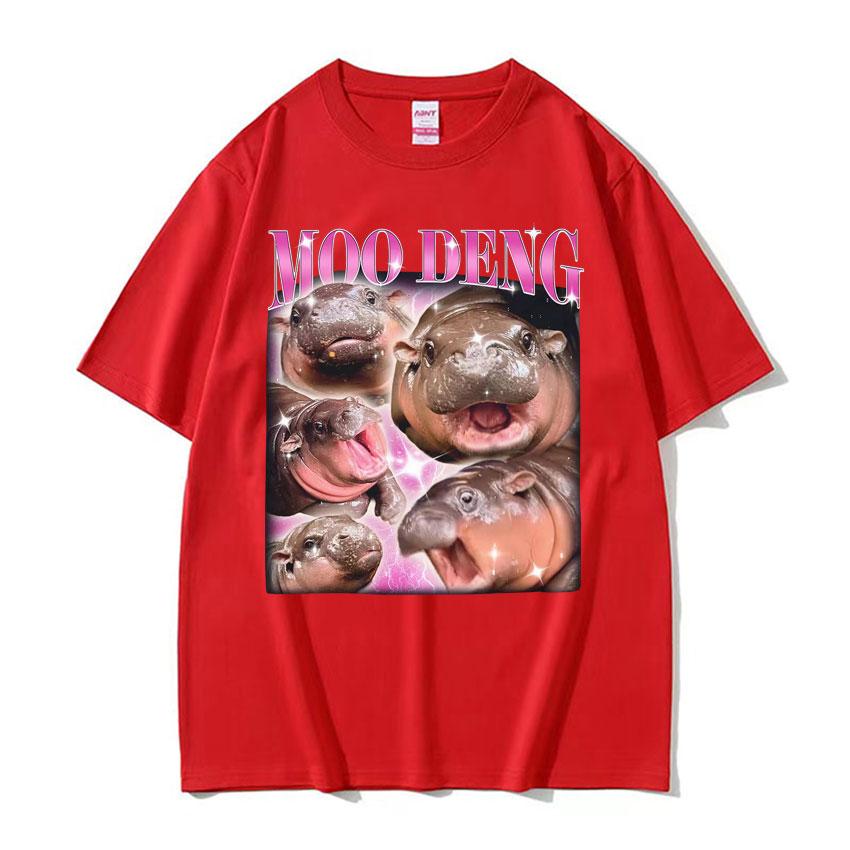 Cute Moo Deng Baby Hippo Funny Meme T Shirts Men Women Casual Cotton Short Sleeve Tshirt Vintage Hip Hop Streetwear Tshirt Tops