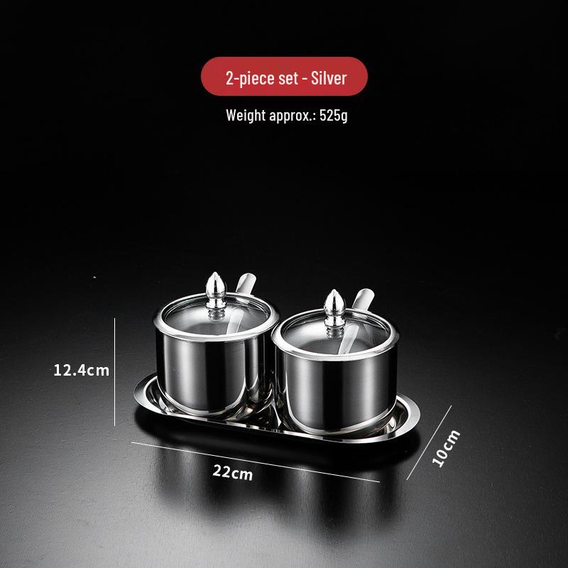 Luxury Korean 304 Stainless Steel Spice Jars: Salt & Oil Jar with Spoon, Gold Accent