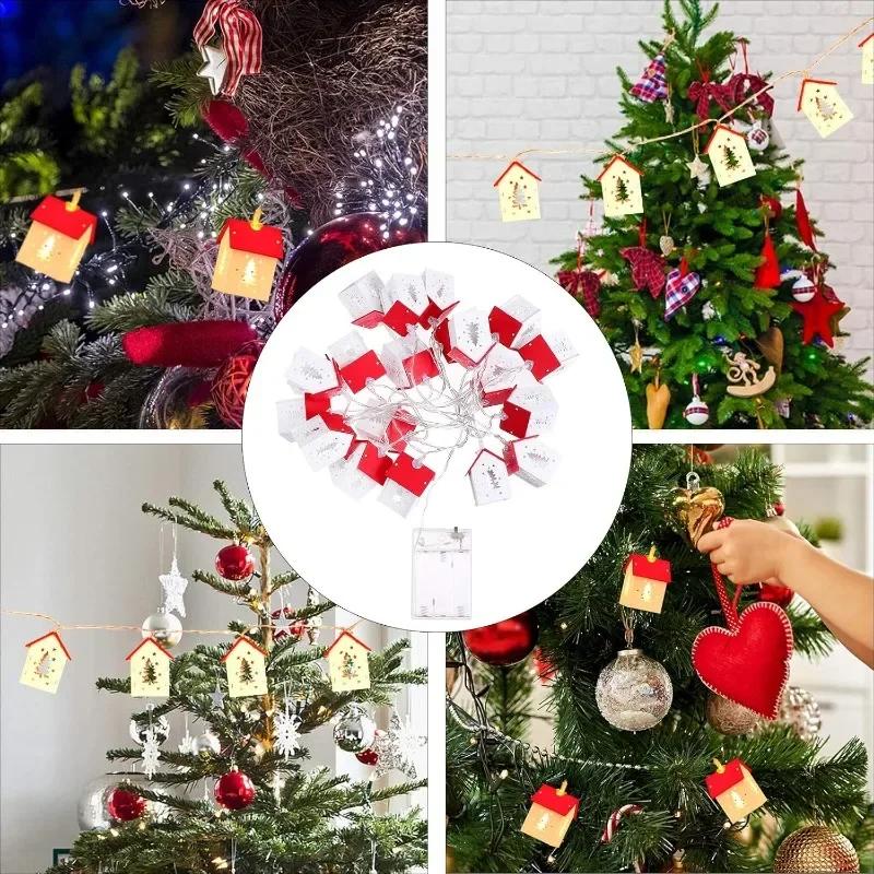 1-10PCS 1.5M Christmas Wooden House LED String Lights Elk Heart Star Shaped Decorative Lights for Christmas Tree Holiday Party